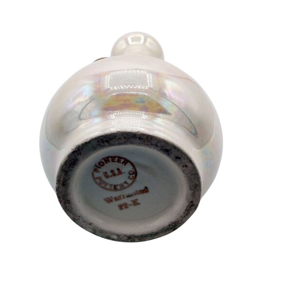 Vintage 22K Gold Luster Vase Pioneer Pottery USA Iridescent Pearl Double Handle - Picture 12 of 16